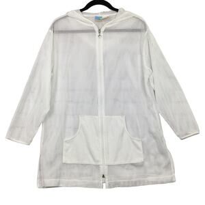 Le Cove Mesh Minimalist Resort Wear Sheer Airy Hooded Full Zip Cover Up Small